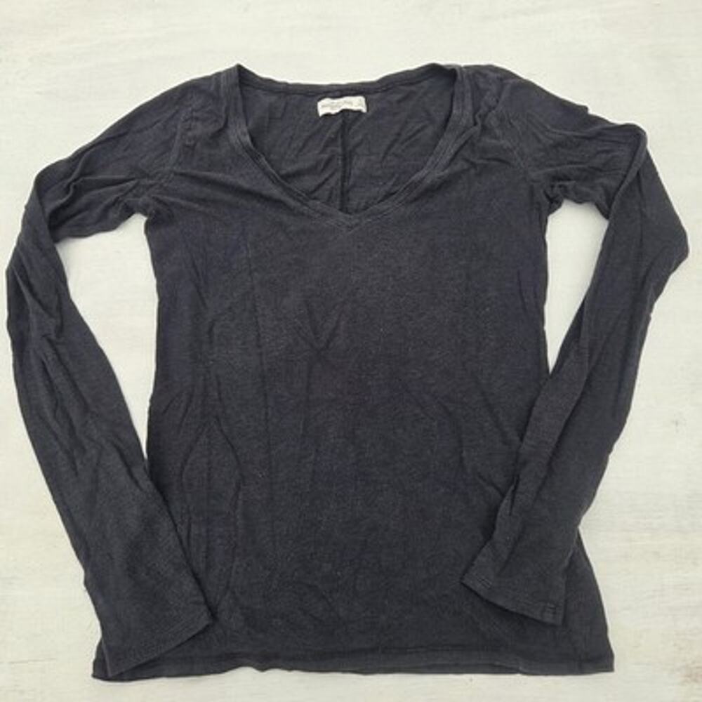 Abercrombie & Fitch V-Neck Long Sleeve T Shirt Womens Small Tee Black